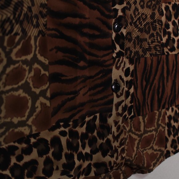 Susan Graver Shirt Women's Large Multicolor Long Sleeve Animal Print Patchwork - Picture 3 of 12